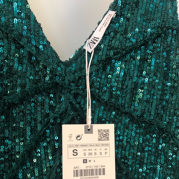 Zara beautiful green sequin dress. - Picture 2 of 3